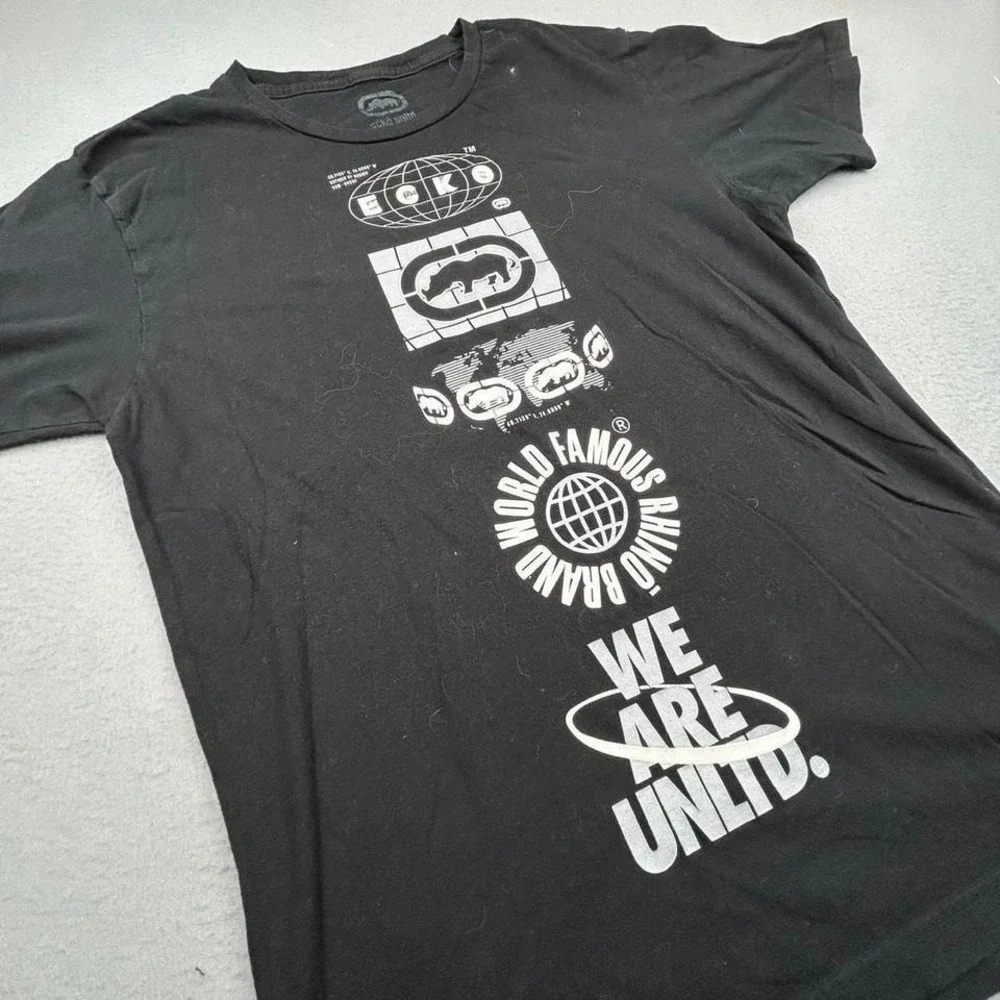 Ecko Unltd Y2K Skater Tee Black Rhino Brand Grunge School Mens Size L